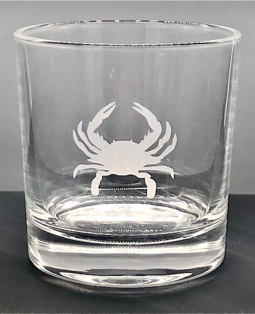 11 oz Rocks Whiskey, Scotch, Brandy, Cocktail Glass - Frosted Crab Design (1 Piece, 2 Piece, Set, or 4 Piece Set)